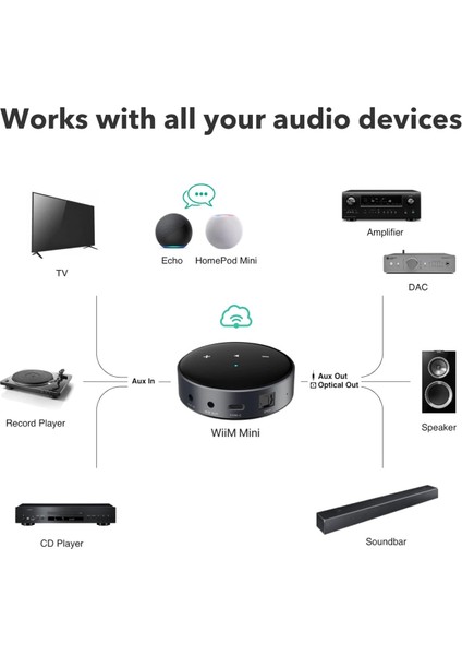 Siyah Mini Çok Odalı Müzik Akışı Cihazı, Airplay 2, Spotify, Tıdal, Amazon Music, Alexa, Siri modelleri