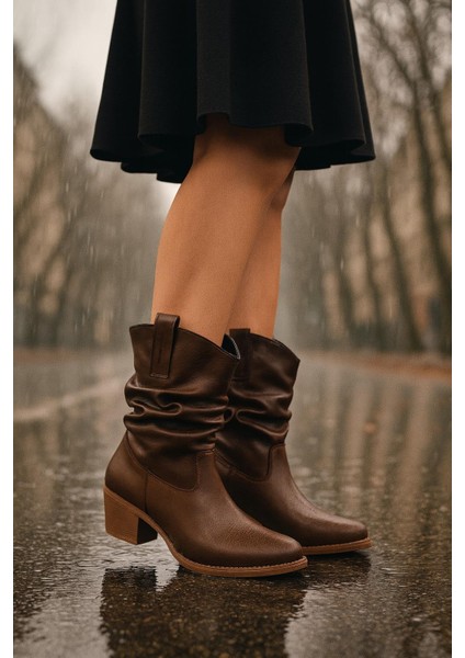 Kalın Topuklu Cilt/süet Kadın Bot & Bootie