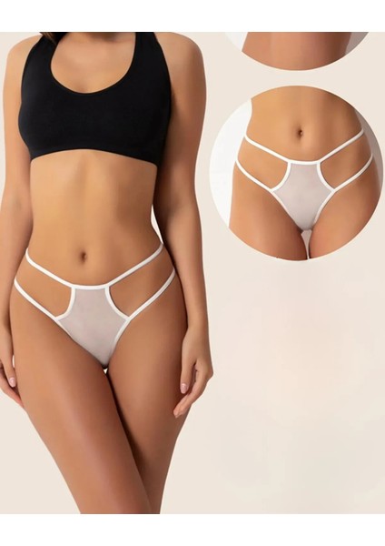 Fantazi Beyaz Seksi Tül Kadın String - Fantezi Tanga BRF270039