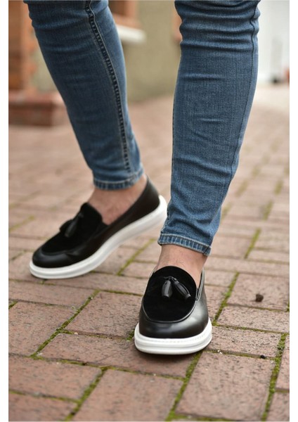 ZRN002 Premium Günlük Erkek Loafer Siyah Beyaz modelleri