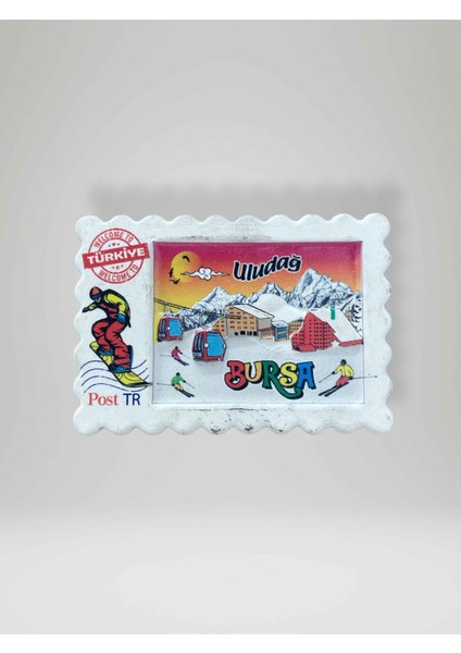 Bursa / Uludağ Temalı Kabartmalı Eskitme Polyester Magnet Buzdolabı Süsü