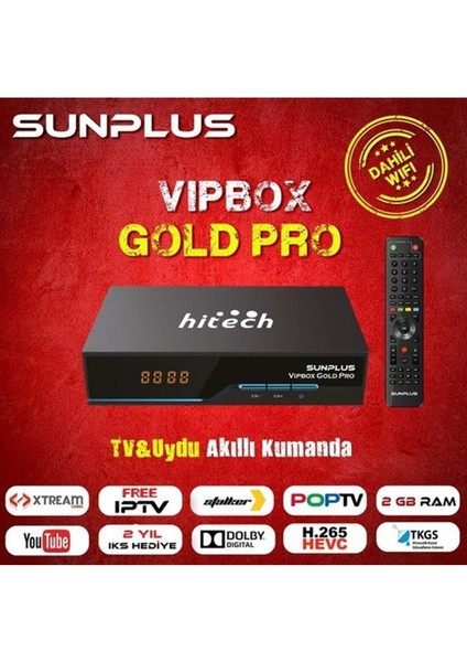 Sunplus Vipbox Gold Pro Hd Uydu Cihazı Dahili Wi-Fi, Siyah Renk