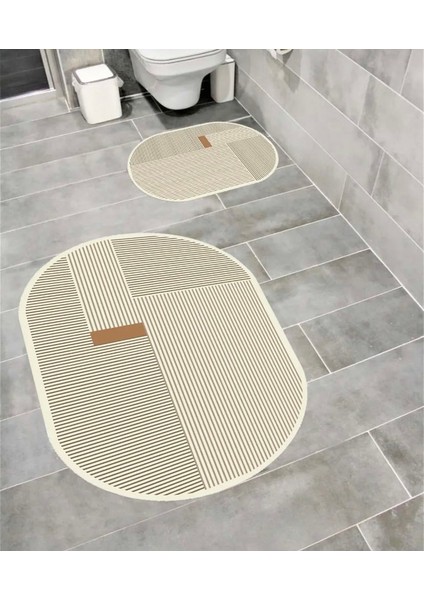 Su Emici Kaymaz Tabanlı 2li Banyo Paspas Takımı Sünger Dolgulu Yumuşak Dokulu Dekoratif