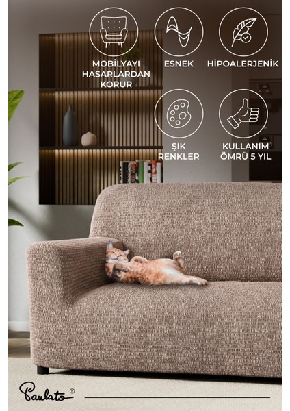 Lastikli Esnek ve Yıkanabilir Piliseli Kakao 2 Kişilik Koltuk Örtüsü