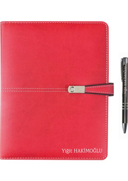 Kişiye Özel 2026 Organizer Ajanda Kart Bölmeli 18X23 Tarihli Defter Metal Klipsli Kırmızı Seperatörlü İsme Özel Tükenmez Kalem Hediyeli