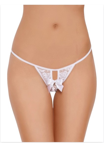 Fantezi Arkası Açık Fiyonklu Beyaz Dantel String - Tanga BRF270022