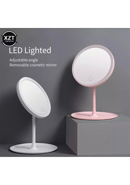 LED Işıklı Şarjlı Dokunmatik Makyaj Aynası Pembe Renk