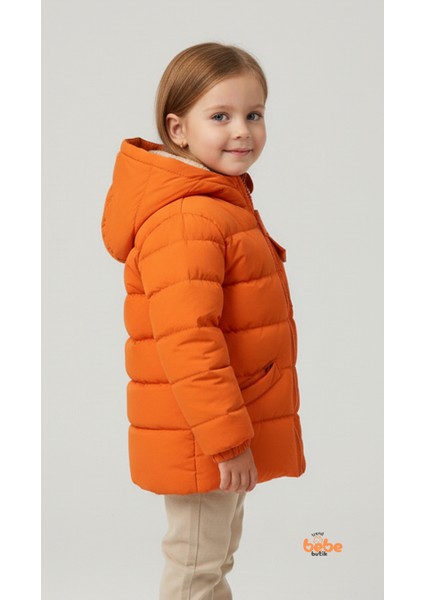 Kız Çocuk Kışlık Şişme Mont – Kürklü Kapüşonlu, Fermuarlı, Cepli Kalın Rahat Şık Mont Turuncu fiyatları