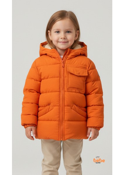 Kız Çocuk Kışlık Şişme Mont – Kürklü Kapüşonlu, Fermuarlı, Cepli Kalın Rahat Şık Mont Turuncu indirimleri
