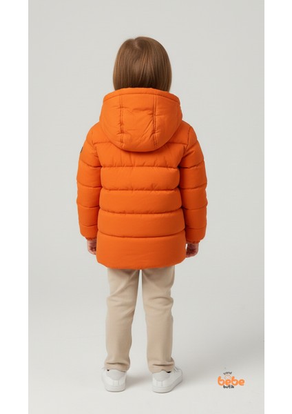 Kız Çocuk Kışlık Şişme Mont – Kürklü Kapüşonlu, Fermuarlı, Cepli Kalın Rahat Şık Mont Turuncu