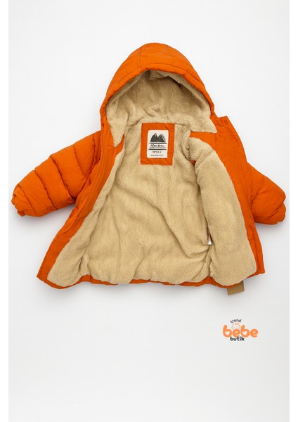 Kız Çocuk Kışlık Şişme Mont – Kürklü Kapüşonlu, Fermuarlı, Cepli Kalın Rahat Şık Mont Turuncu