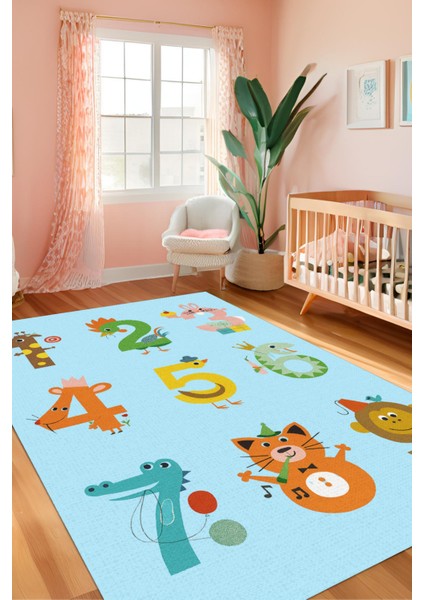 Eğlenceli Sayılar Temalı Halı Dijital Baskılı Dokuma Kaymaz Tabanlı Yıkanabilir Pati Dostu Antialerjik Çocuk Odası Halısı