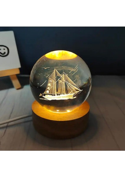 Yelkenli Gemi Renk Değiştiren Işıklı Cam Küre 6cm