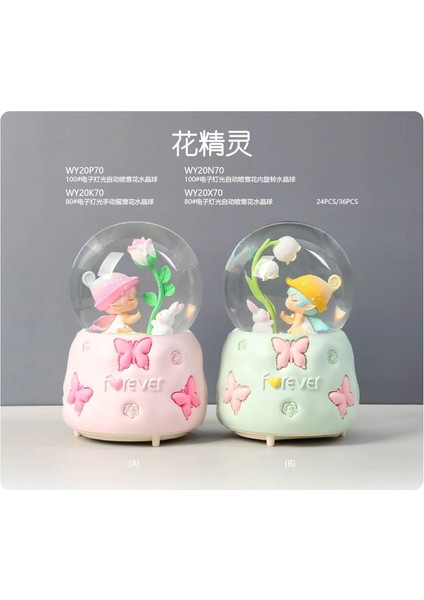 Çiçek ve Kız Işıklı Müzikli Püskürtmeli Büyük Boy Kar Küresi