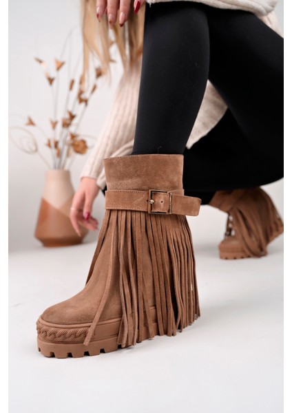 Rio Model Hakiki Deri Yuvarlak Burun Dolgu Taban Gizli Ökçe Püsküllü Tokalı Kadın Günlük Bot modelleri