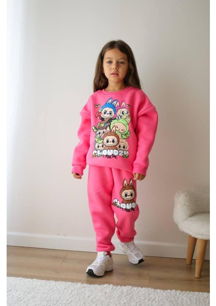 Barbosa Kız Çoçuk 3 Iplik Şardonlu Sweatshırt Eşortman 2'li Takım (Labubu - Capybara)