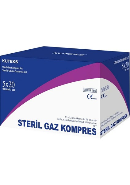 Steril Gaz Kompres 7.5cm x 7.5cm 20 Tel 100 Adet - %100 Pamuk
