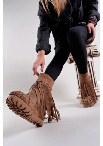 Rio Model Hakiki Deri Yuvarlak Burun Dolgu Taban Gizli Ökçe Püsküllü Tokalı Kadın Günlük Bot indirimleri