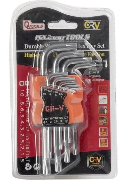Qtools 9 Parça Çelik Kısa Alyan Takımı Tork Anahtarı Seti Yıldız Uçlu
