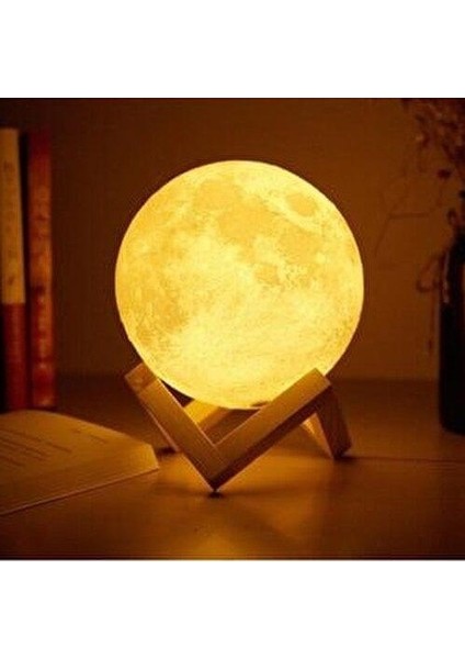 Ahşap Standlı Ay Gece Lambası 12CM