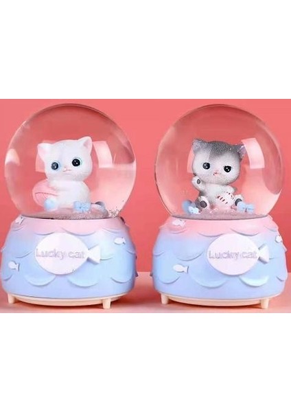 Sevimli Kedicik Işıklı Müzikli Püskürtmeli Büyük Boy Kar Küresi