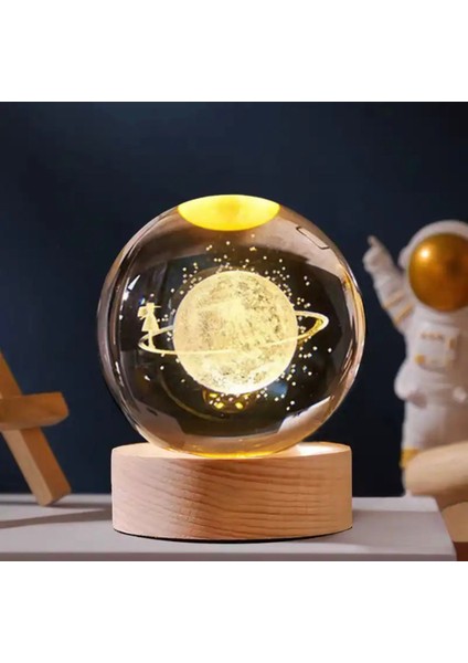 Gezegen Üzerindeki Kız Renk Değiştiren Işıklı Cam Küre 6cm