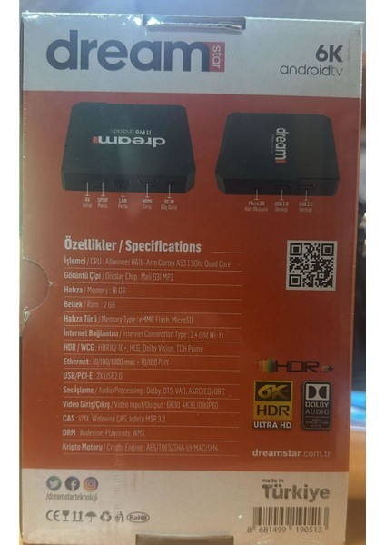 Yüksek Performanslı Android Kutusu, 2gb Ram, 16GB Hafıza, Wi-Fi 6, Siyah modelleri