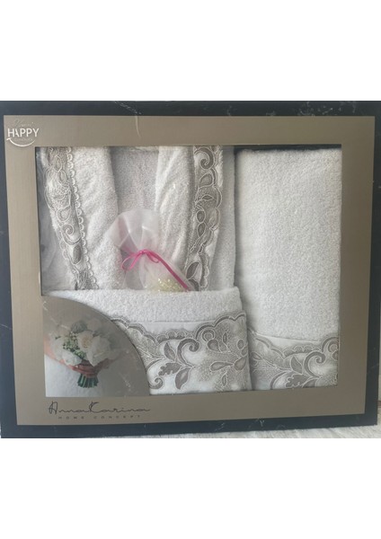 3 Parça Bornoz Seti Beyaz