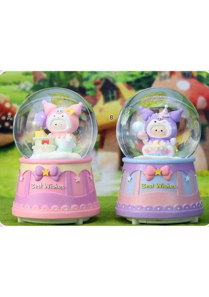 Sevimli Karakter Işıklı Müzikli Püskürtmeli Büyük Boy Kar Küresi