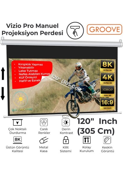Vizio Pro 120¨ Inch 265X150CM Blackout Işık Geçirmez Profesyonel Projeksiyon Perdesi +Canlı Renkler+Göz Koruması+Leke Tutmaz Projector