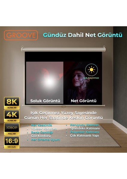 Vizio Pro 120¨ Inch 265X150CM Blackout Işık Geçirmez Profesyonel Projeksiyon Perdesi +Canlı Renkler+Göz Koruması+Leke Tutmaz Projector fırsatları
