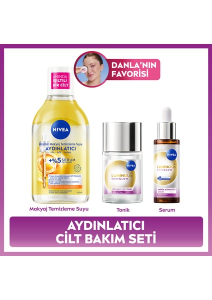 Aydınlatıcı Cilt Bakım Seti, Nemlendirici Serum, Tonik, Micellar Makyaj Temizleme Suyu, C Vitamini, Aloe Vera, Eşit Cilt Tonu