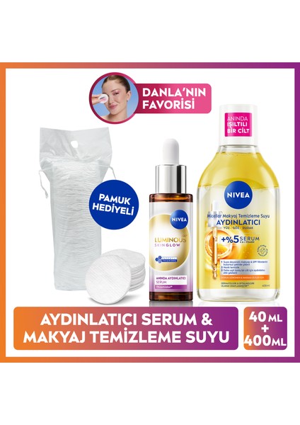 Aydınlatıcı Bakım Seti, Makyaj Temizleme Suyu 400ML ve LUMINOUS630 Skin Glow Serum 30ML,PAMUK Hediye