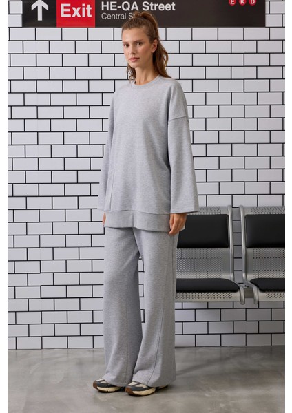 Ribanalı Rahat Kesim Sweatshirt Gri Melanj indirimleri