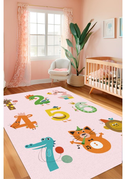 Eğlenceli Sayılar Temalı Halı Dijital Baskılı Dokuma Kaymaz Tabanlı Yıkanabilir Pati Dostu Antialerjik Çocuk Odası Halısı