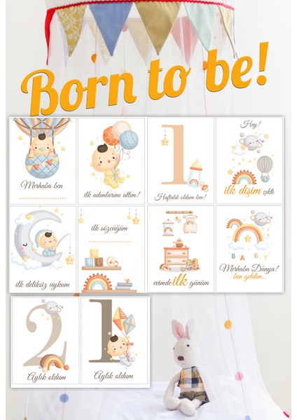 Yeni Doğan Bebek Anı ve Gelişim Hatıra Fotoğraf Kartları Born To Be Temalı fiyatları
