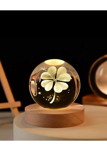 Dört Yapraklı Yonca Renk Değiştiren Işıklı Cam Küre 8cm