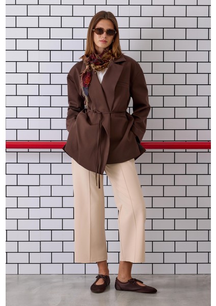 Bağcıklı Poliviskon Ceket Kahve modelleri