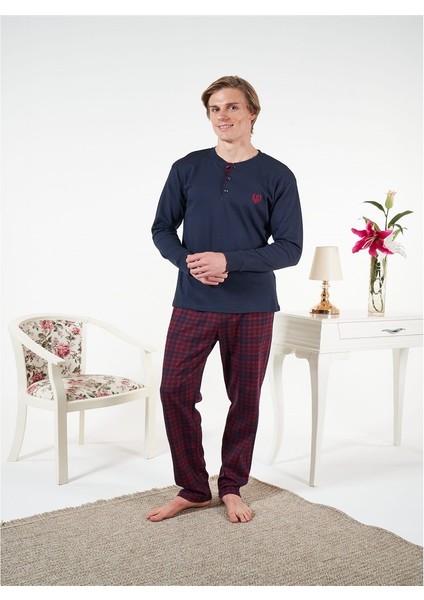 Penye Interlok Kareli Uzun Kol Erkek Pijama Takım