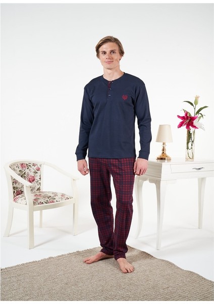 Penye Interlok Kareli Uzun Kol Erkek Pijama Takım modelleri