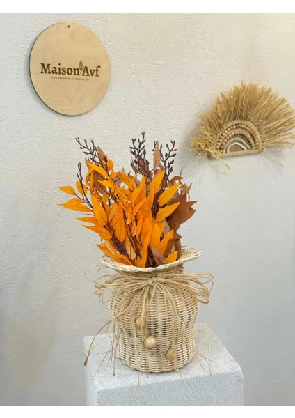 2'li Set Rattan El Yapımı Vazo & Sonbahar Yaprak modelleri