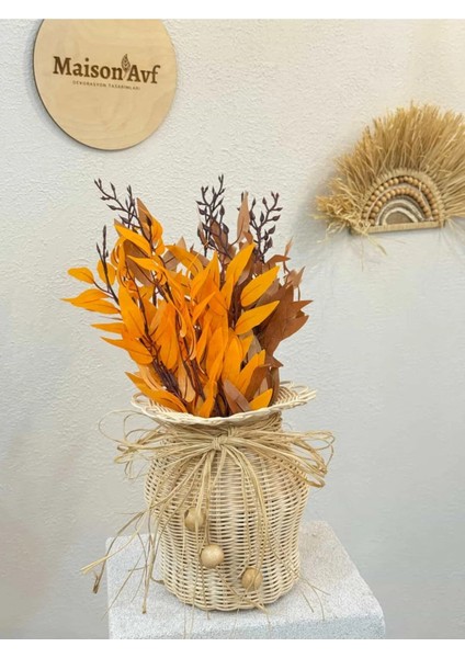 2'li Set Rattan El Yapımı Vazo & Sonbahar Yaprak