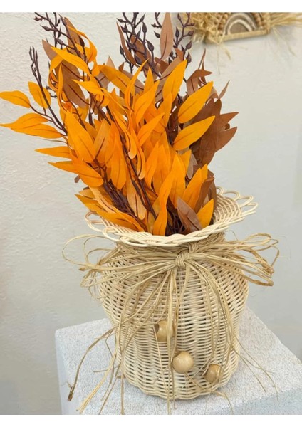 2'li Set Rattan El Yapımı Vazo & Sonbahar Yaprak