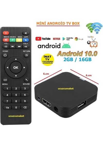 Mini Android Tv Box 2gb Ram 16GB Rom Siyah, Inat Tv Yüklenmiş, Yüksek Performans
