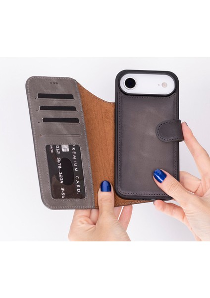 Bloomcase Magic Wallet Ash Mist Gray Hakiki Deri iPhone 17 Air(6.5") Cüzdanlı Telefon Kılıfı fiyatları