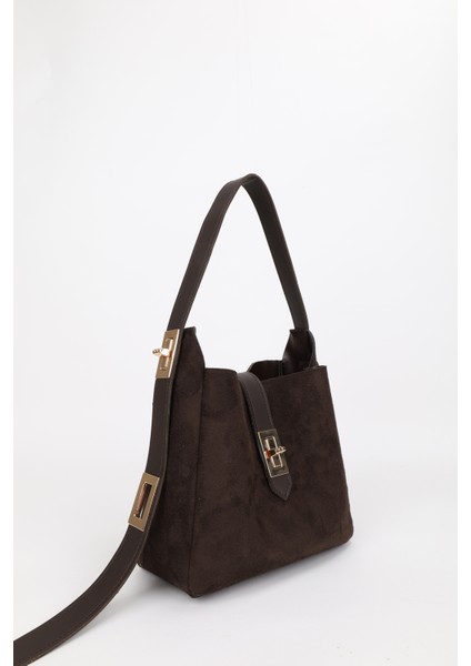 Kadın Gold Kilit Detay Aksesuarlı Ayarlanabilir Kilit Askılı El Kol ve Omuz Çanta 2Lİ HELEN (Bordo, Süet Kahve) indirimleri