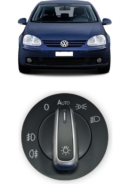 Vw Volkswagen Golf 5 Mk5 2006-2008 Uyumlu Far Açma Anahtarı Auto Özellikli Krom Detaylı 3C8941431A