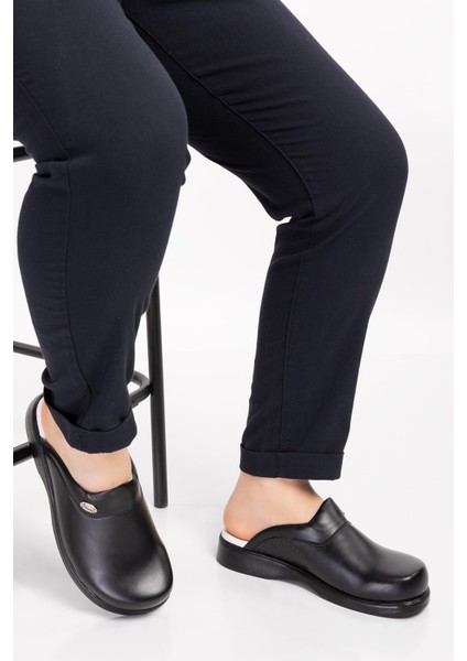 Unisex Kadın Siyah Deliksiz Klasik Sabo Ortopedik Doktor Hemşire Aşçı Mutfak Terliği