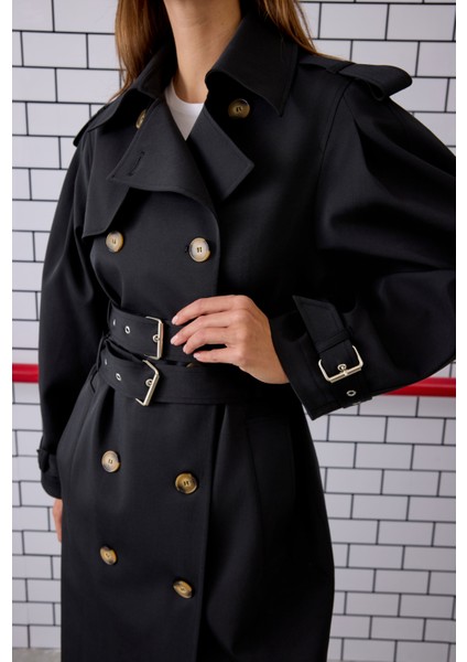 Çift Kemerli Trençkot Siyah modelleri
