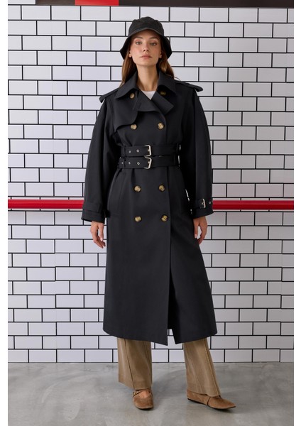 Çift Kemerli Trençkot Siyah fiyatları